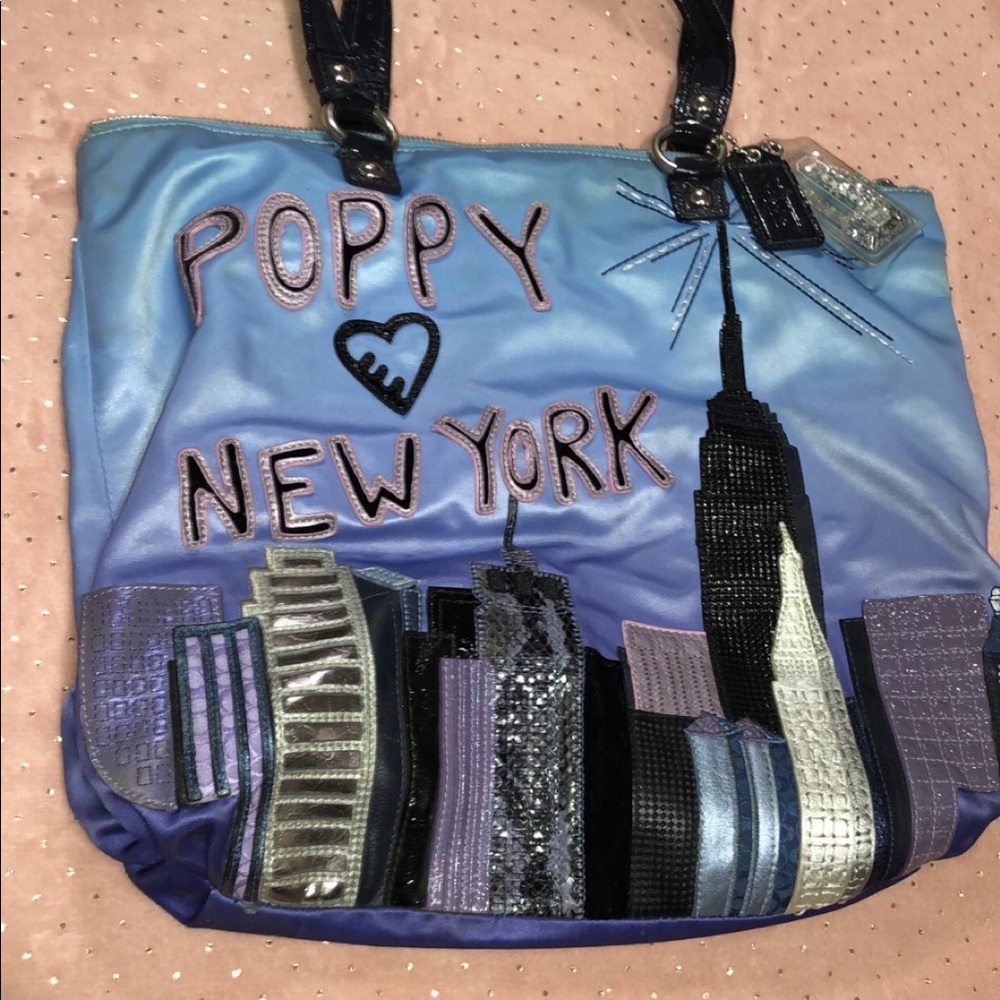 Coach Poppy New York Tote Bag Purse with Blue Ombré & City Skyline Design